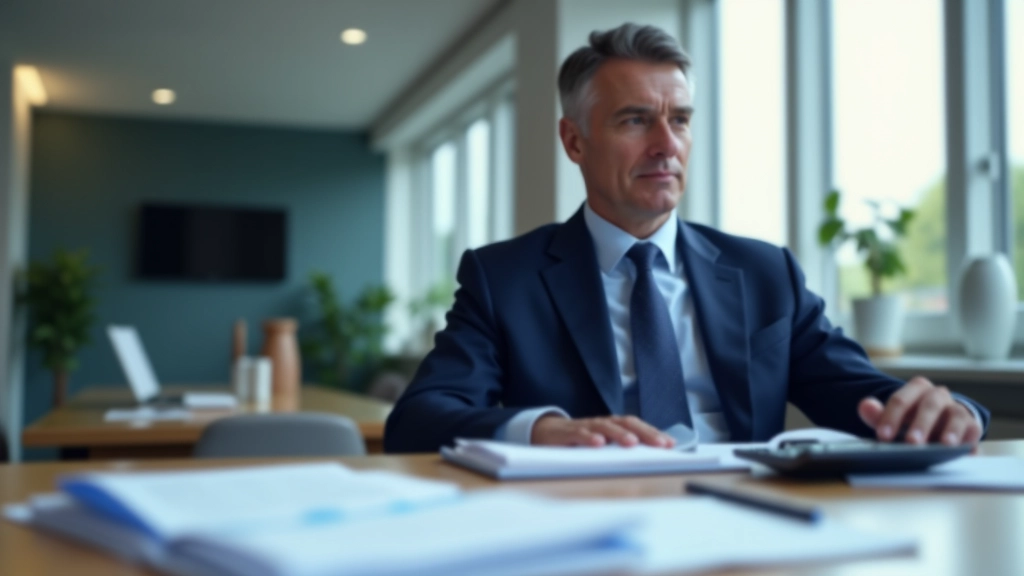 Geschäftsperson mit Taschenrechner und Finanzplan bei der Analyse von Sparzielen und Investitionen